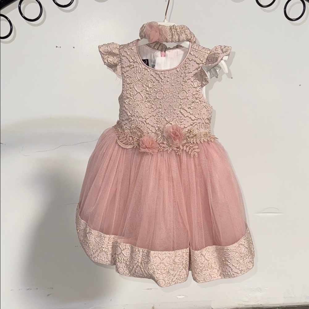 Elegant Pink Lace Kids Formal Dress and Matching Headband